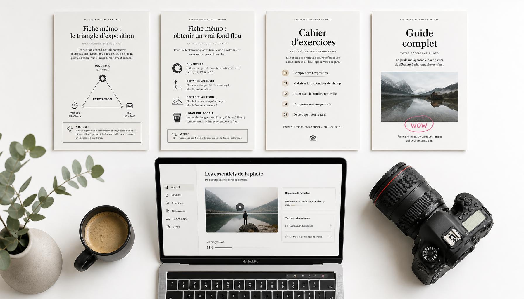 MacBook, appareil photo et toutes les annexes incluses dans la formation