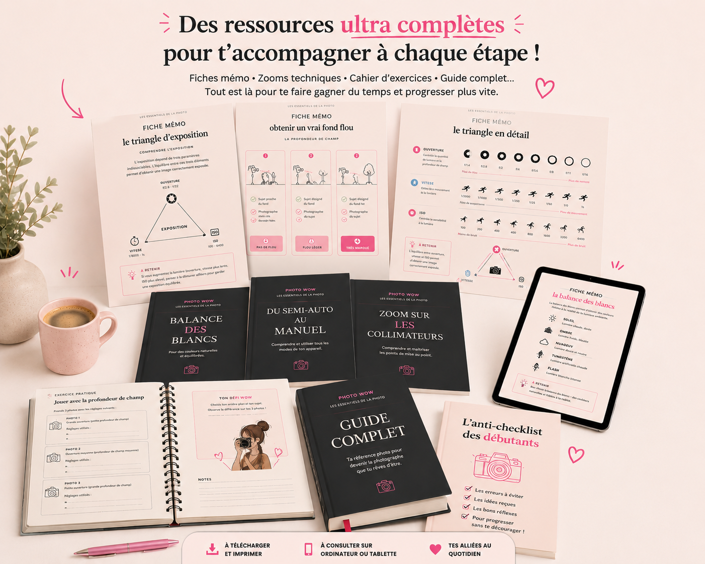 Le contenu complet de La Base WOW : leçons vidéo, guide, cahier d'exercices et fiches